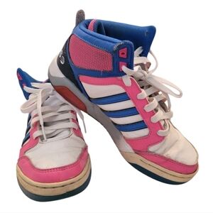 Adidas Women's Pink and Blue High-Top Sneakers